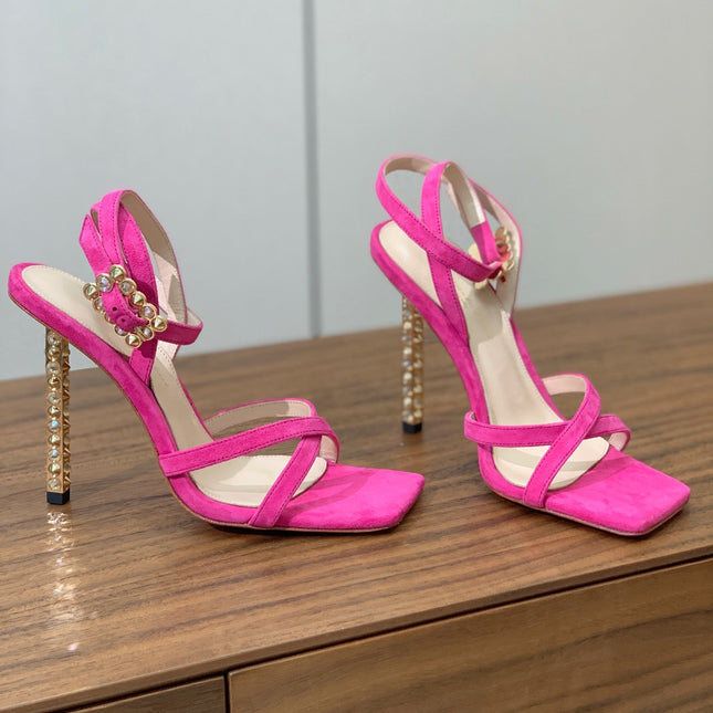 GIANVITO ROSSI 26S CRYSTAL HEELS 105 MM IN PINK SUEDE