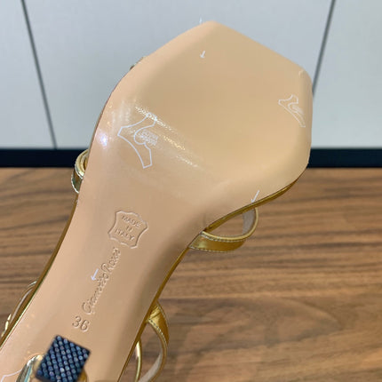 GIANVITO ROSSI 26S CRYSTAL HEELS 105 MM IN GOLD LAMBSKIN