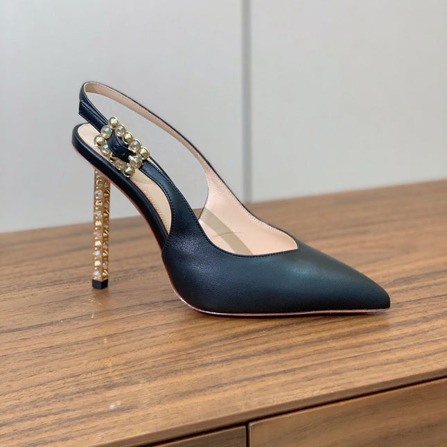 GIANVITO ROSSI 26S SLINGBACK HEELS 105 MM IN BLACK LAMBSKIN