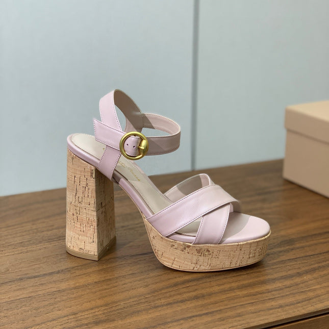 GIANVITO ROSSI 26S PLATFORM SANDALS 115 MM IN NUDE PINK CALFSKIN