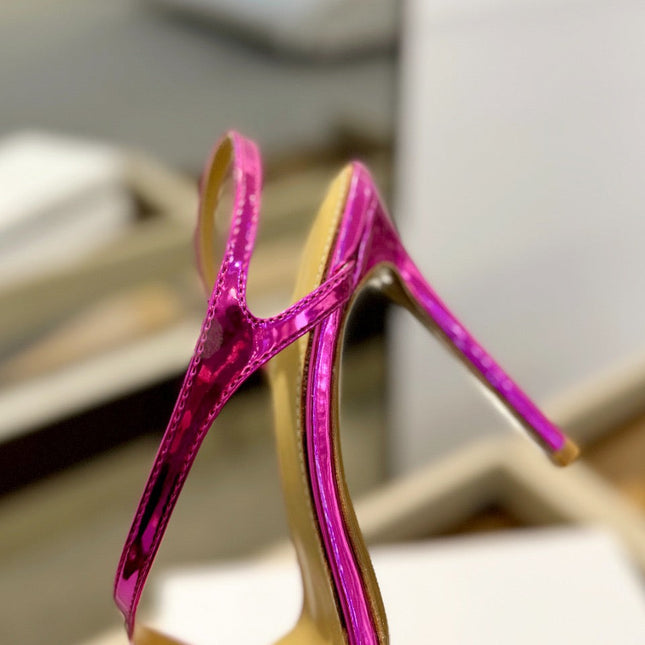 GIANVITO ROSSI 26S STRAPPY HIGH-HEEL SANDALS 105 MM IN DARK PINK PATENT CALFSKIN