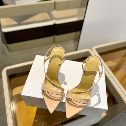 GIANVITO ROSSI 26S STRAPPY HIGH-HEEL SANDALS 105 MM IN BEIGE PATENT CALFSKIN