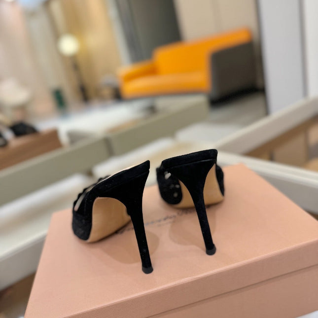 GIANVITO ROSSI 26S HEELED SANDALS 105 MM IN BLACK SUEDE AND LACE