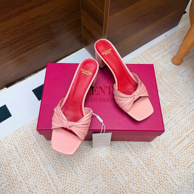 VALENTINO 26S BLOCK-HEEL SANDALS 65 MM IN LIGHT PINK CALFSKIN