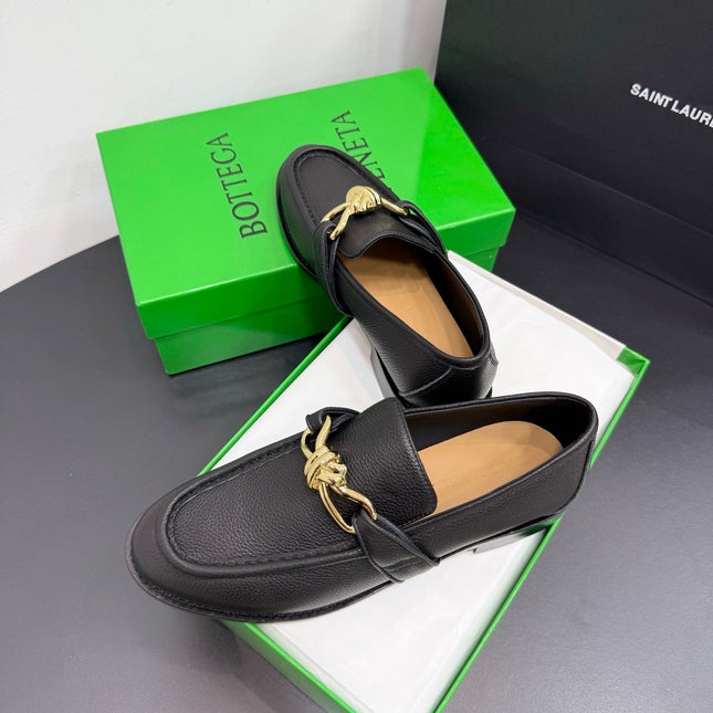 BOTTEGA VENETA 26S LOAFERS IN BLACK GRAINED CALFSKIN WITH GOLD HARDWARE