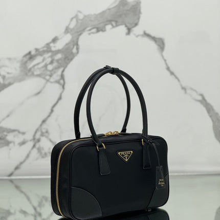 MEDIUM TOP HANDLE BAG 30 IN BLACK NYLON AND CALFSKIN TRIM