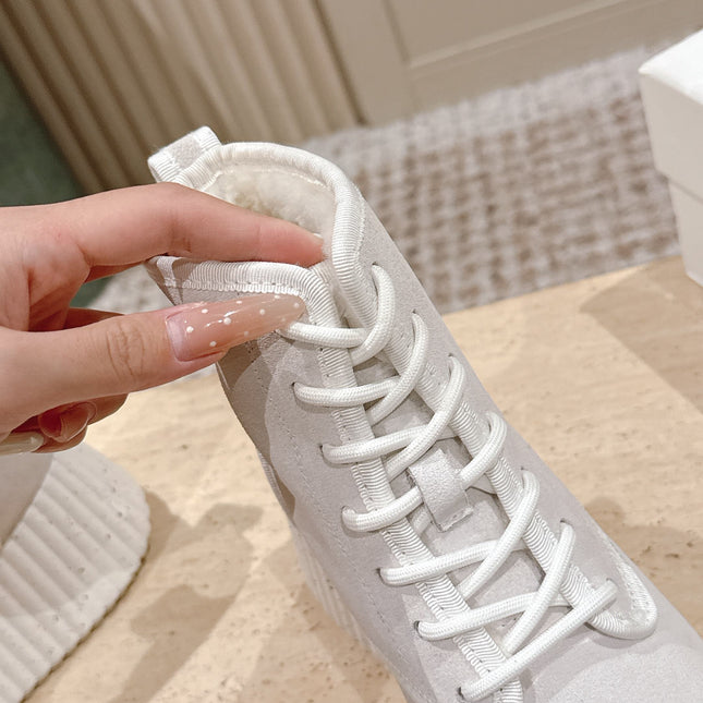 CHLOÉ 26S PLATFORM SOLE BOOTS 68 MM IN LIGHT BLUSH GRAY SUEDE