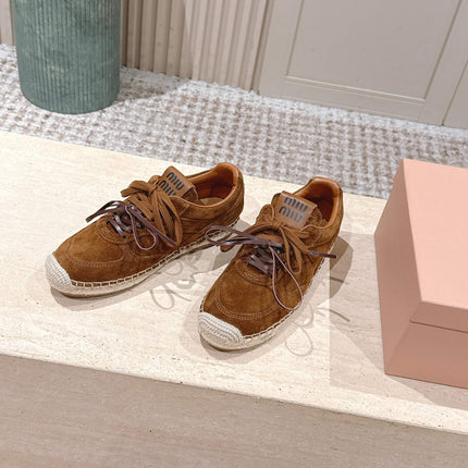 MIUMIU 25S ESPASNEAK ESPADRILLE SNEAKERS IN CARAMEL BROWN SUEDE