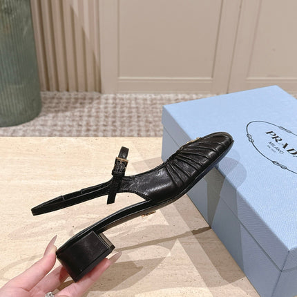 PRADA 26S SLINGBACK SANDALS 40MM IN BLACK CALFSKIN WITH LOGO