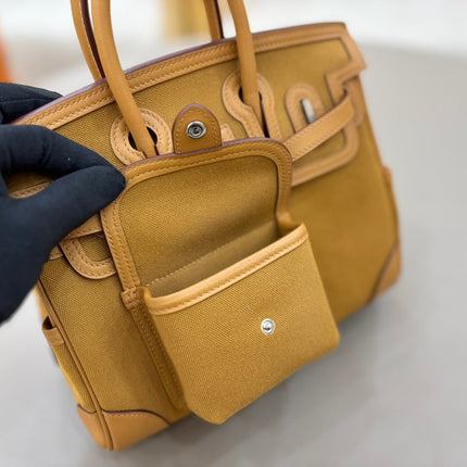 HM 25S BIRKIN CARGO 25 CM IN CARAMEL BROWN CANVAS AND SWIFT WITH SILVER HARDWARE