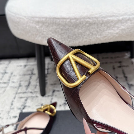 VALENTINO 26S SLINGBACKS 80 MM IN DARK RED CROC EMBOSSED CALFSKIN