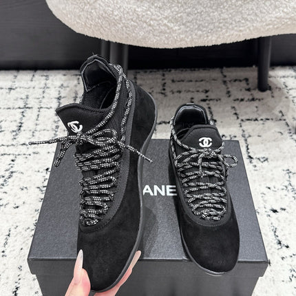 CHANEL 26S LACE-UP SNEAKERS IN BLACK SUEDE