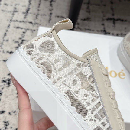 CHLOE 26S SNEAKERS IN CREAM WHITE LACE AND CALFSKIN