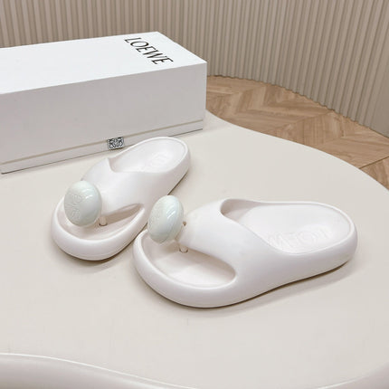 LOEWE 26S PEBBLE TOE-POST SLIDES IN WHITE EVA