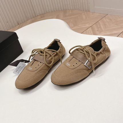 PRADA 26S LACE UP MINIMAL SNEAKERS IN BROWN CANVAS