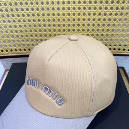 MIUMIU BASEBALL CAP IN LIGHT BEIGE AND PURPLE FABRIC WITH LOGO EMBROIDERY