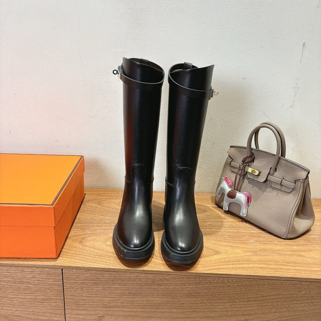 HM 26S HIGH KNEE BOOTS IN BLACK CALFSKIN