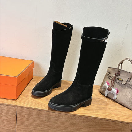 HM 26S HIGH KNEE BOOTS IN BLACK SUEDE