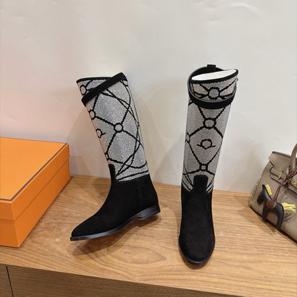 HM 26S JUMPING BOOTS IN BLACK SUEDE AND RHINESTONE FABRIC