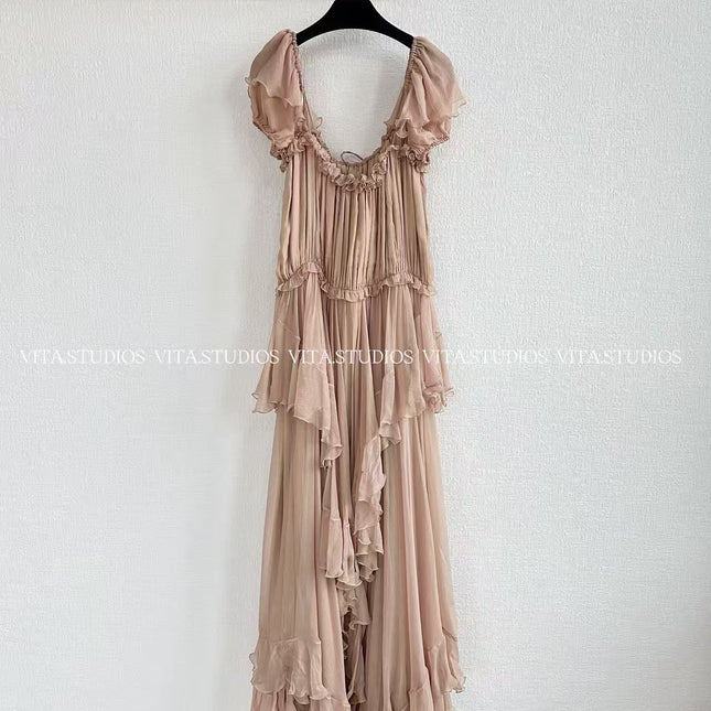 CHLOE 26S PLEATED SILK MAXI DRESS STYLE 55