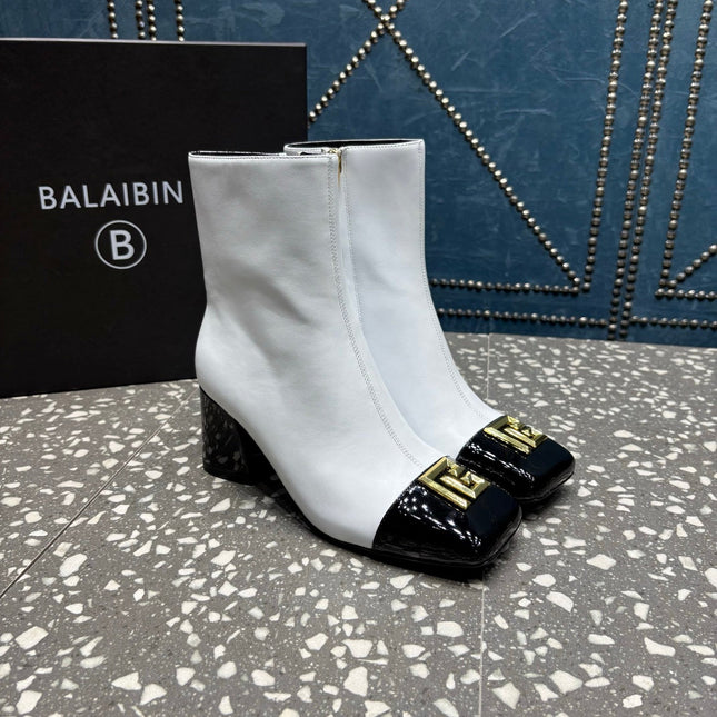 BALMAIN 26S BOOTS 65 MM IN WHITE AND BLACK CALFSKIN