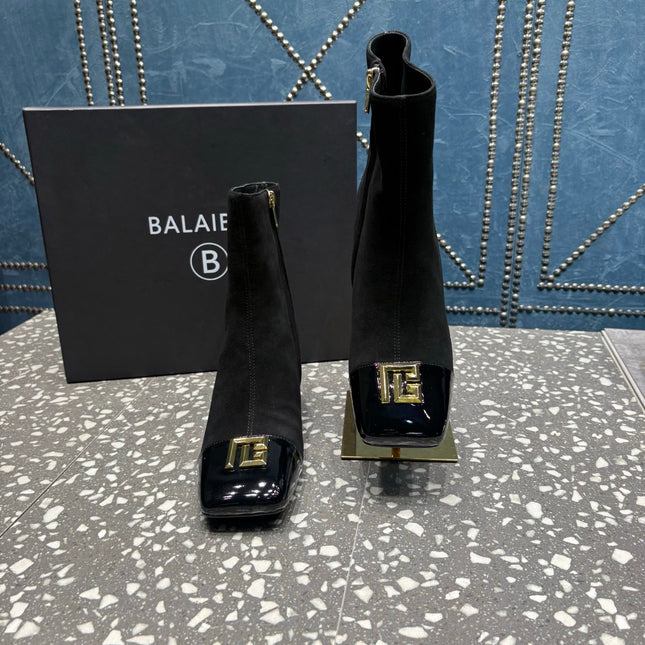 BALMAIN 26S BOOTS 65 MM IN BLACK SUEDE AND CALFSKIN