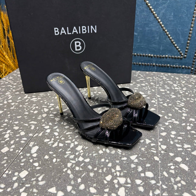 BALMAIN 26S HIGH-HEELED SANDALS 95 MM IN BLACK CALFSKIN STYLE 5