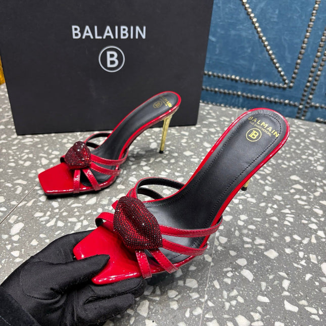 BALMAIN 26S HIGH-HEELED SANDALS 95 MM IN DARK RED CALFSKIN STYLE 4