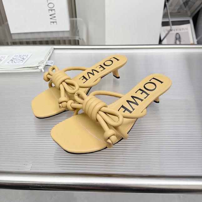 LOEWE 26S KITTEN HEEL KNOT SANDALS 45MM IN WARM BEIGE CALFSKIN