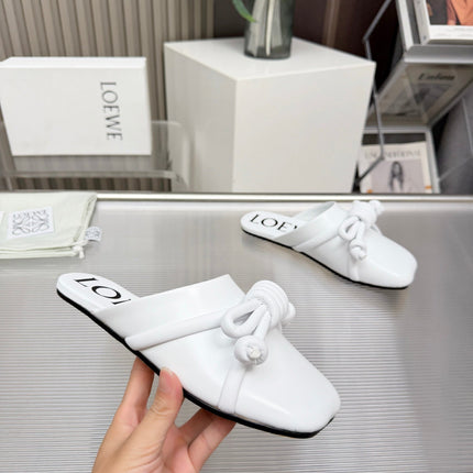LOEWE 26S MULE LOAFERS IN WHITE CALFSKIN KNOT DETAIL