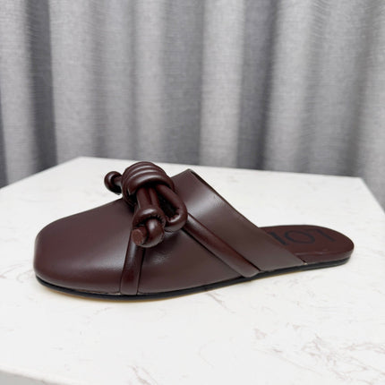 LOEWE 26S MULE LOAFERS IN DARK BROWN CALFSKIN KNOT DETAIL