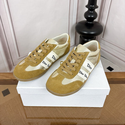 DIOR 26S SNEAKERS IN OLIVE BROWN SUEDE AND SILVER METALLIC CALFSKIN