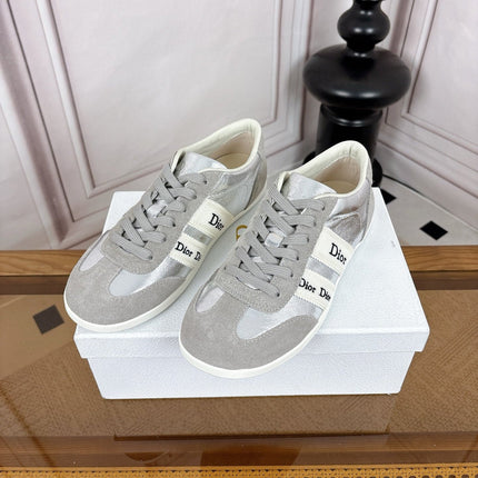 DIOR 26S SNEAKERS IN LIGHT GREY SUEDE AND SILVER METALLIC CALFSKIN