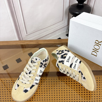 DIOR 26S SNEAKERS IN BEIGE SUEDE AND LEOPARD PRINT CANVAS