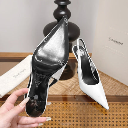 YSL 26S SLINGBACK PUMPS 105 MM IN WHITE PATENT CALFSKIN