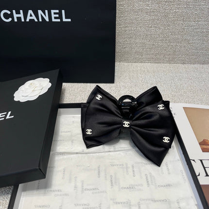 CHANEL 26S BOW HAIR CLIP IN BLACK RIBBON 512128