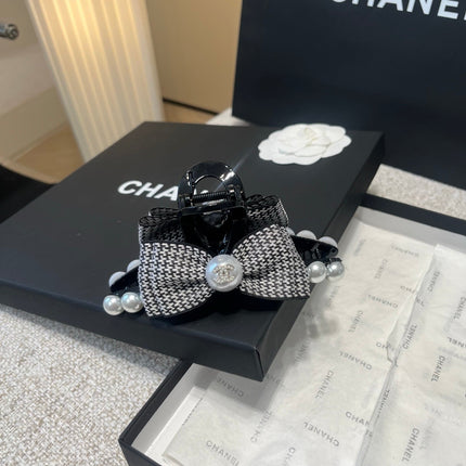 CHANEL 26S BOW HAIR CLIP IN BLACK RIBBON 512129