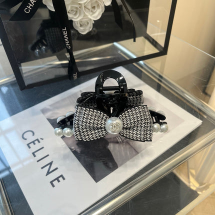 CHANEL 26S BOW HAIR CLIP IN BLACK RIBBON 512129