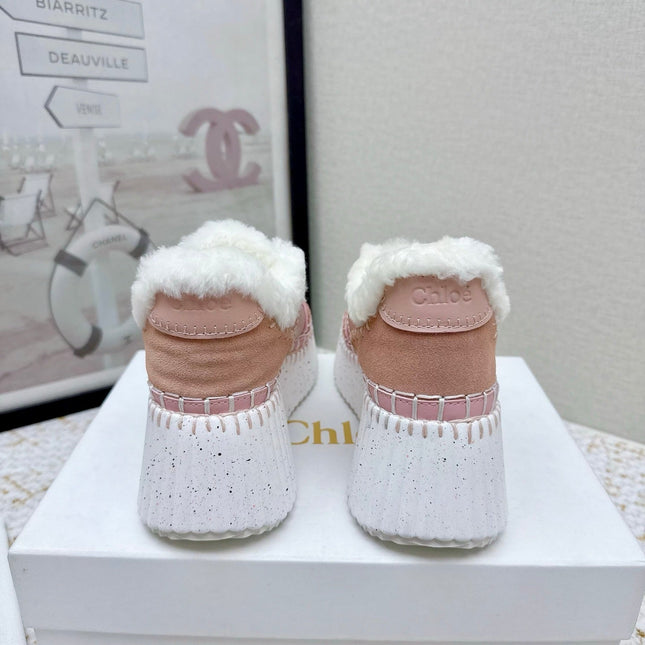 CHLOÉ 26S WEDGE SOLE SNEAKERS IN LIGHT PINK CALFSKIN