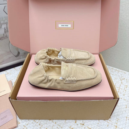 MIUMIU 25S NAPPA LOAFERS IN BEIGE SUEDE