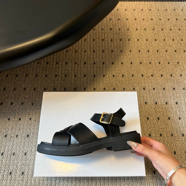 PRADA 26S CROSS STRAP PLATFORM SANDALS 35MM IN BLACK CALFSKIN