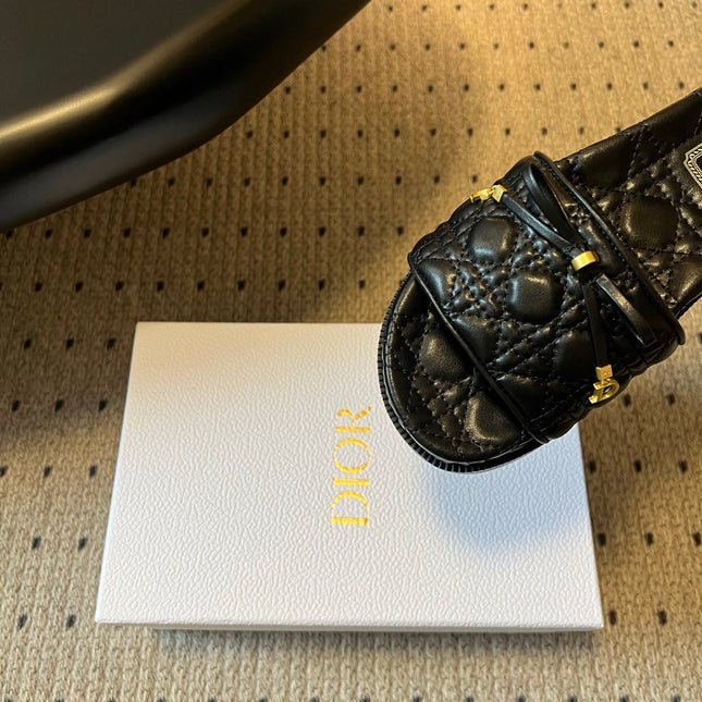 DIOR 26S SLIDES IN BLACK CALFSKIN WITH BOW