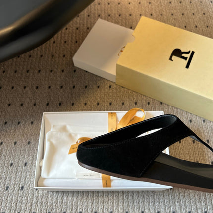 THE ROW 26S THONG SANDALS IN BLACK SUEDE