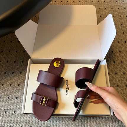 YSL 26S TWO-STRAP SANDALS IN DARK RED LAMBSKIN