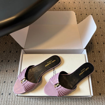 YSL 26S BABYLONE FLAT MULES IN LIGHT PURPLE LAMBSKIN
