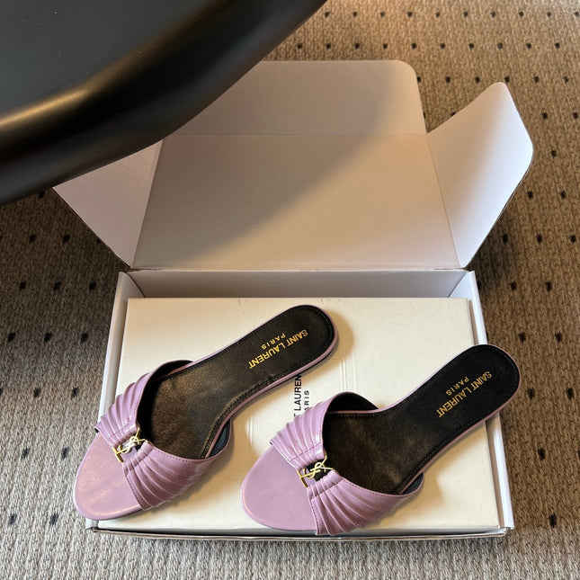 YSL 26S BABYLONE FLAT MULES IN LIGHT PURPLE LAMBSKIN