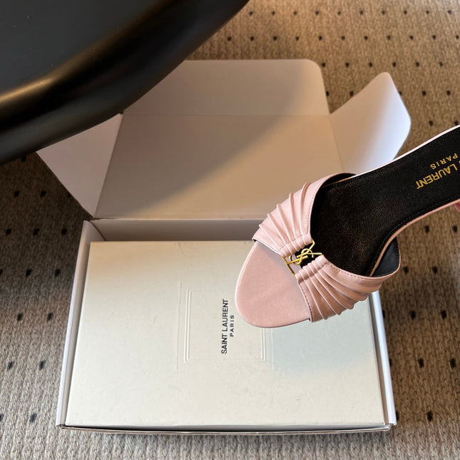 YSL 26S BABYLONE FLAT MULES IN LIGHT PINK LAMBSKIN