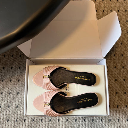 YSL 26S BABYLONE FLAT MULES IN LIGHT PINK LAMBSKIN