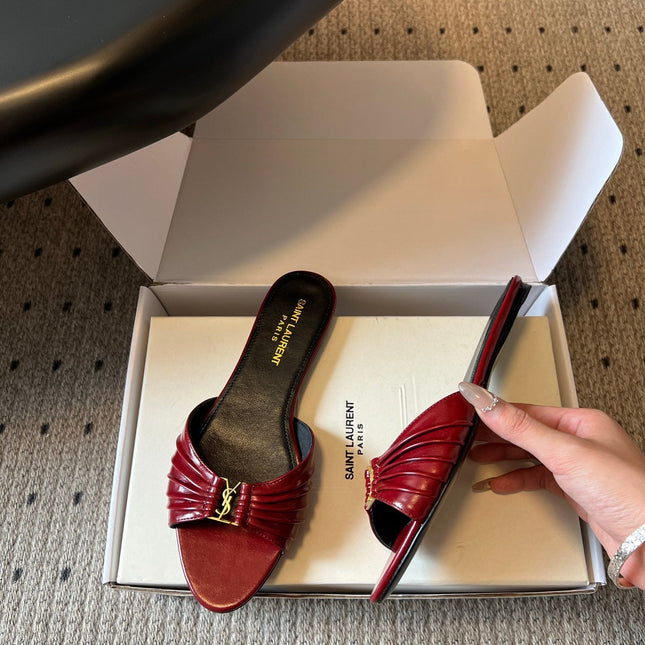 YSL 26S BABYLONE FLAT MULES IN RED LAMBSKIN