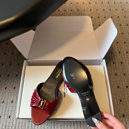 YSL 26S BABYLONE FLAT MULES IN RED LAMBSKIN